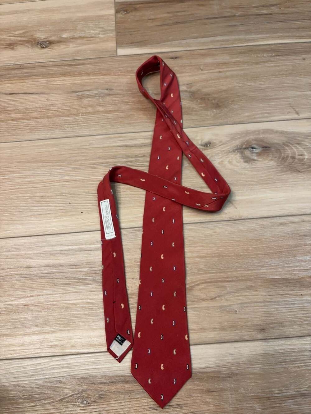 Henri Savard for Grodins Red Silk Necktie with Small Crescent Pattern